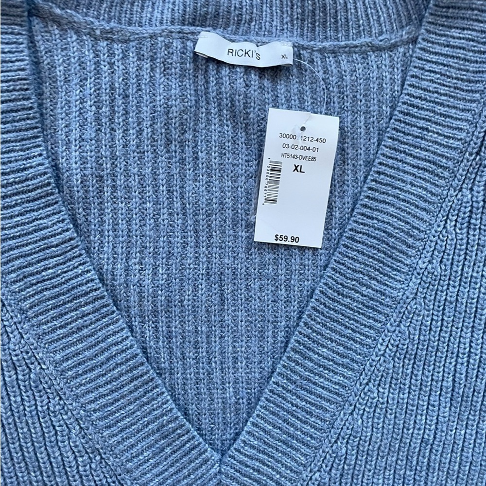 NWT Plus Size Deep V Knit Sweater. XL. Light Blue - Picture 7 of 7